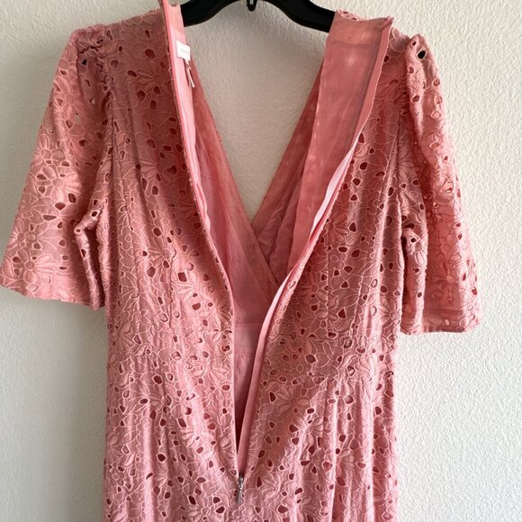 Rebecca Taylor Pink Eyelet Clover Embroidered Silk Cotton Blend Dress size 6 - Picture 9 of 13
